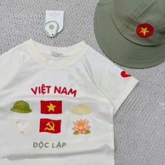 SET 3 MÓN ÁO VIỆT NAM ĐỘC LẬP KÈM MŨ XANH BÉ TRAI BÉ GÁI