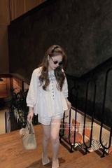 SET IN HOẠ TIẾT MIX QUẦN PHỐI REN GẤU NỮ