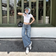 QUẦN JEANS NỮ LOE GẤU VẠT KIỂU