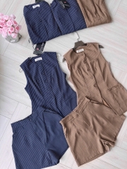 SET KẺ CÚC BỌC VẠT MỞ MIX SHORT NỮ SẴN (SALE 171k)
