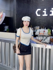 ÁO CỔ VUÔNG VIỀN XANH NỮ