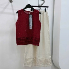 SET BỘ ÁO BALO ĐỎ REN KÈM QUẦN SUÔNG REN NỮ SẴN