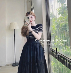 ÁO LEN KẺ MONGTOGI CỔ TRÒN NỮ THU ĐÔNG