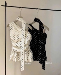 ÁO CHẤM BI LỆCH VAI CHO NỮ