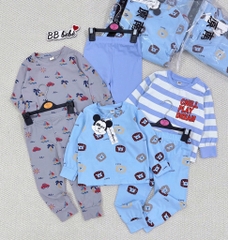 SET 3 BỘ DÀI COTTON Ô TÔ GẤU TONE XANH XÁM BÉ TRAI