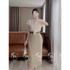 ÁO SƠ MI GU TAY LIỀN MIX NƠ CỔ NỮ(XẢ 85k)