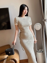 VÁY LEN NỮ KẺ DÚT EO PHỐI VIỀN SẴN