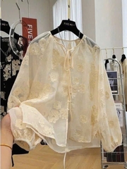 ÁO HOA QC CỔ BUỘC NƠ NỮ SẴN