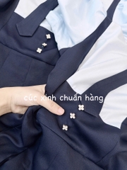VÁY PHỐI CỔ VUÔNG XẾP LI TAY BỒNG MIXX CÚC CỎ 4 LÁ NỮ SẴN