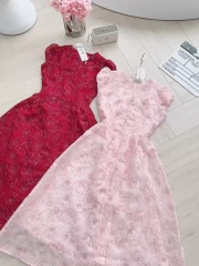 VÁY TƠ KIM SA 2 LỚP TAY BỔNG KHOÁ TRƯỚC NỮ SẴN(SALE 148k)