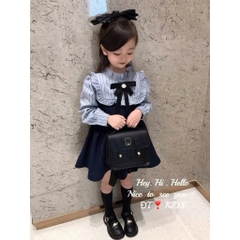 VÁY TIỂU THƯ MIX NƠ CỔ TONE XANH BÉ GÁI