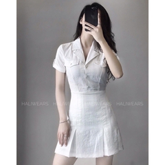 VÁY NỮ CỔ VEST NẮP TÚI LI GẤU