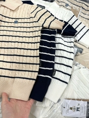 ÁO LEN KẺ THÊU GẤU CỘC TAY NỮ SẴN (SALE 95k)