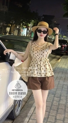 SET ÁO CHẤM BI PHỐI REN KÈM ĐAI THẮT ĐIỆU ĐÀ NỮ SẴN (SALE 139k)