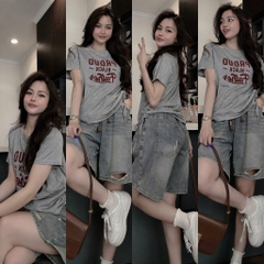 SET ÁO PHÔNG IN CHỮ QUẦN SHORT BÒ NỮ SẴN