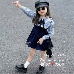 VÁY TIỂU THƯ MIX NƠ CỔ TONE XANH BÉ GÁI
