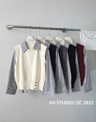 ÁO LEN PHỐI SƠ MI 5 MÀU NỮ THU ĐÔNG