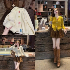 ÁO LEN 2 MÀU VÀNG TRẮNG CÚC TIM DÀI TAY NỮ