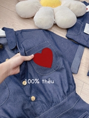 SET JEANS GIẤY JUM THÊU TIM TAY GẤU LV SẴN