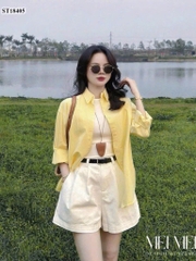 SET ÁO SƠ MI VÀNG MIX QUẦN VẢI TRẮNG NỮ SẴN