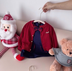 SET DÀI VÁY DẠ KÈM ÁO LEN CARDIGAN ĐỎ BÉ GÁI SẴN