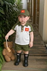 SET POLO CỜ ĐỎ SAO VÀNG KÈM MŨ BÉ TRAI