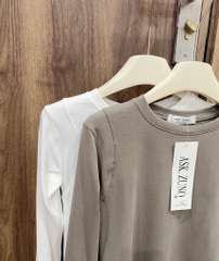 SET ÁO THUN ZIP 2 MÀU RÊU TRẮNG NỮ THU ĐÔNG