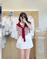 ÁO LEN KẺ KÈM KHĂN HAI 2 MÀU NỮ THU ĐÔNG