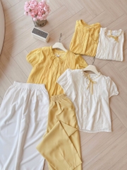 SET BỘ ÁO TƠ LI PHỐI CỔ REN HAI LỚP MIX QUẦN  BAGGY LI NỮ