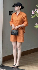 SET BỘ ORANGE NƠ SAU XẮN TAY QUẦN SHORT LỠ NỮ SẴN(XẢ 155k)