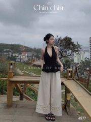 SET YẾM CỔ CHẤM BI THAN BỒNG KÈM QUẦN SUÔNG NỮ SẴN
