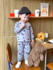 SET 3 BỘ DÀI COTTON Ô TÔ GẤU TONE XANH XÁM BÉ TRAI
