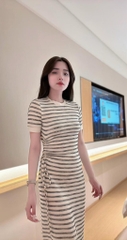 VÁY LEN NỮ KẺ DÚT EO PHỐI VIỀN SẴN