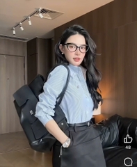 ÁO SƠ MI KẺ XANH THÊU LOGO NGỰA NỮ