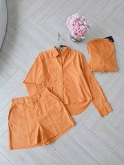 SET BỘ ORANGE NƠ SAU XẮN TAY QUẦN SHORT LỠ NỮ SẴN(XẢ 155k)