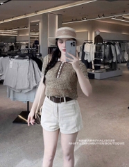 ÁO LEN LƯỚI NHŨ CỔ POLO NỮ