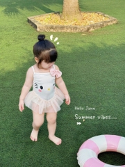 ĐỒ BƠI - BIKINI 2 DÂY KITTY TRẮNG VOAN BỒNG XOÈ CHO BÉ GÁI