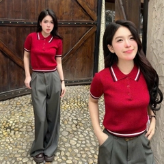 ÁO LEN POLO ĐỎ PHỐI VIỀN NỮ SẴN(XẢ 89k)