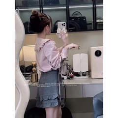 ÁO SƠ MI HỒNG CỔ THÊU HOA NỮ SẴN (SALE 75k)
