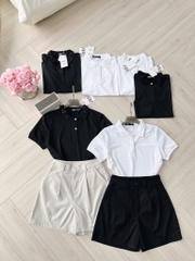 SET POLO ĐÍNH HOA MIX SHORT LI TRƯỚC NỮ SẴN
