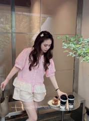 SET ÁO CARO HỒNG X QUẦN ĐÙI NỮ SẴN