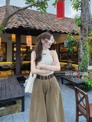 QUẦN JEAN NỮ SUÔNG NÂU GÂN NỔI