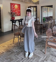 SET ÁO CHỮ COTTON QUẦN BOM KÈM TÚI NỮ SẴN