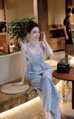 SET ÁO 2 DÂY ĐÍNH HOA KÈM QUẦN SUÔNG XANH NỮ