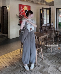 SET ÁO CHỮ COTTON QUẦN BOM KÈM TÚI NỮ SẴN