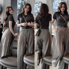 ÁO LEN POLO CỘC THÊU NGỰA 2 MÀU XÁM ĐỎ NỮ THU ĐÔNG