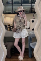ÁO LEN LƯỚI NHŨ CỔ POLO NỮ