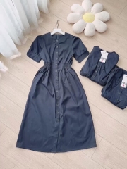 VÁY NỮ CHUN EO CÚC TRƯỚC TAY BỒNG(xả 119k)