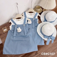 SÉT YẾM BÒ CHẤM BI 3 CHI TIẾT ÁO SÁT NÁCH KÈM MŨ BÉ GÁI(XẢ 69k)