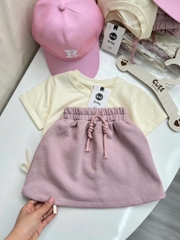 SET ÁO VÁY HỒNG BÉ GÁI KÈM MŨ